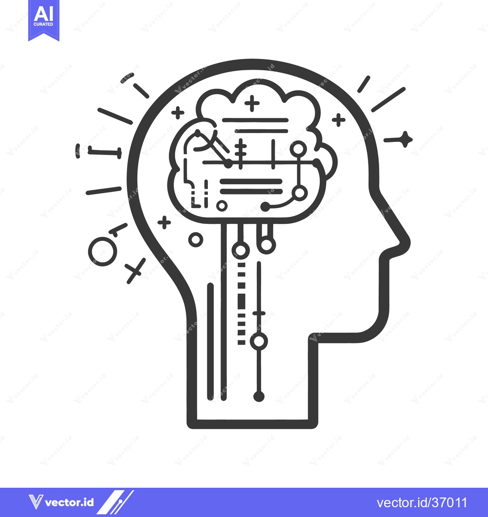 Premium Vector dari A human head silhouette with an integrated brain circuit design