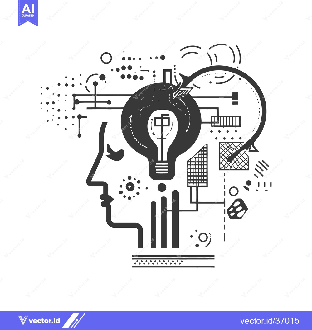 Premium Vector dari An abstract illustration of human thoughts with glowing lightbulb idea