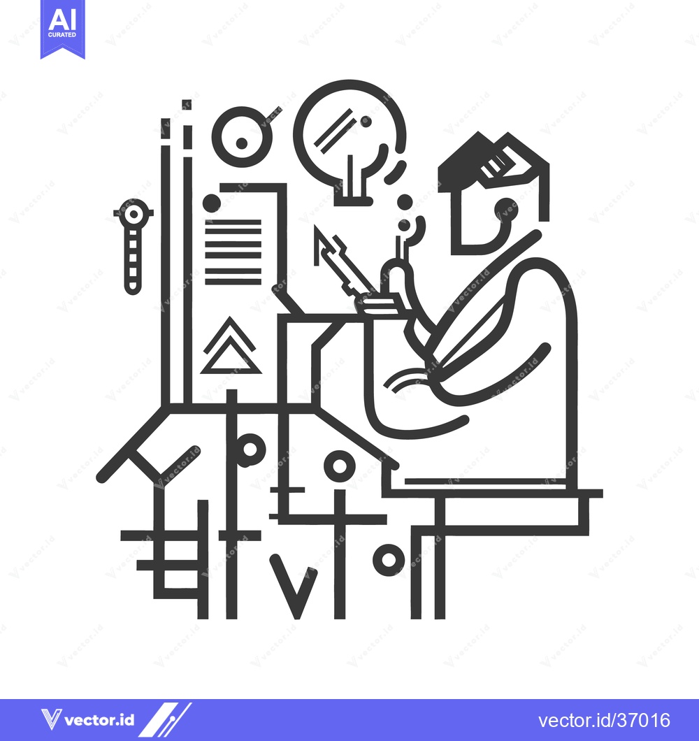 Premium Vector of Abstract linear illustration of a person in a science lab