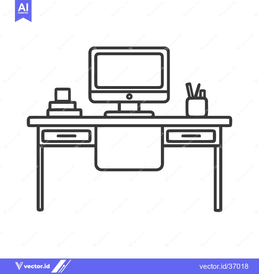 Premium Vector dari Minimalist Office Desk Line Art with Computer and Accessories