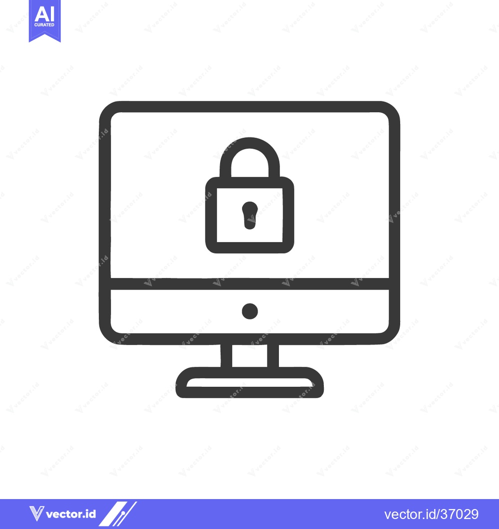 Premium Vector dari Secure Computer: Minimalist Icon of Desktop with Padlock for Data Prot
