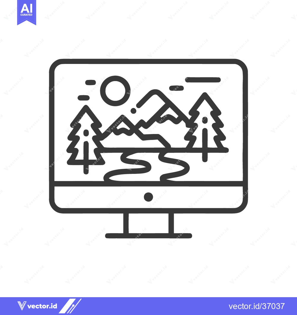 Premium Vector dari Minimalist Computer Screen Displaying Mountain Landscape Icon in Black