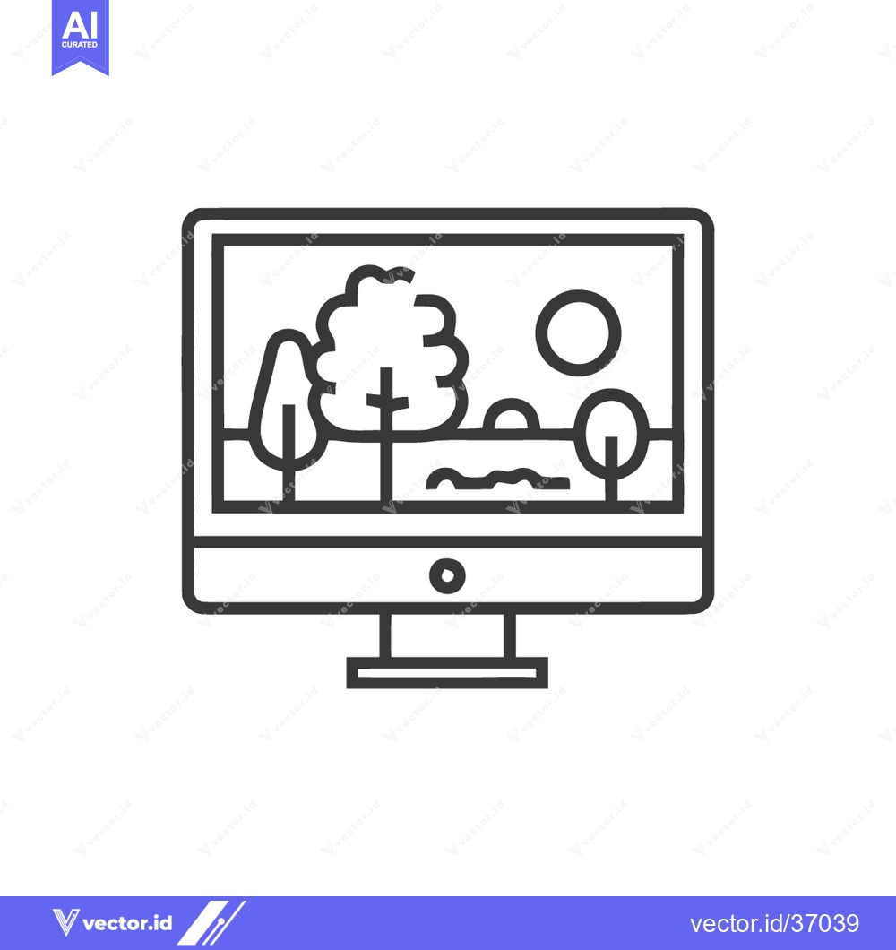 Premium Vector dari Minimalist Computer Displaying a Stylized Landscape Scene Outline
