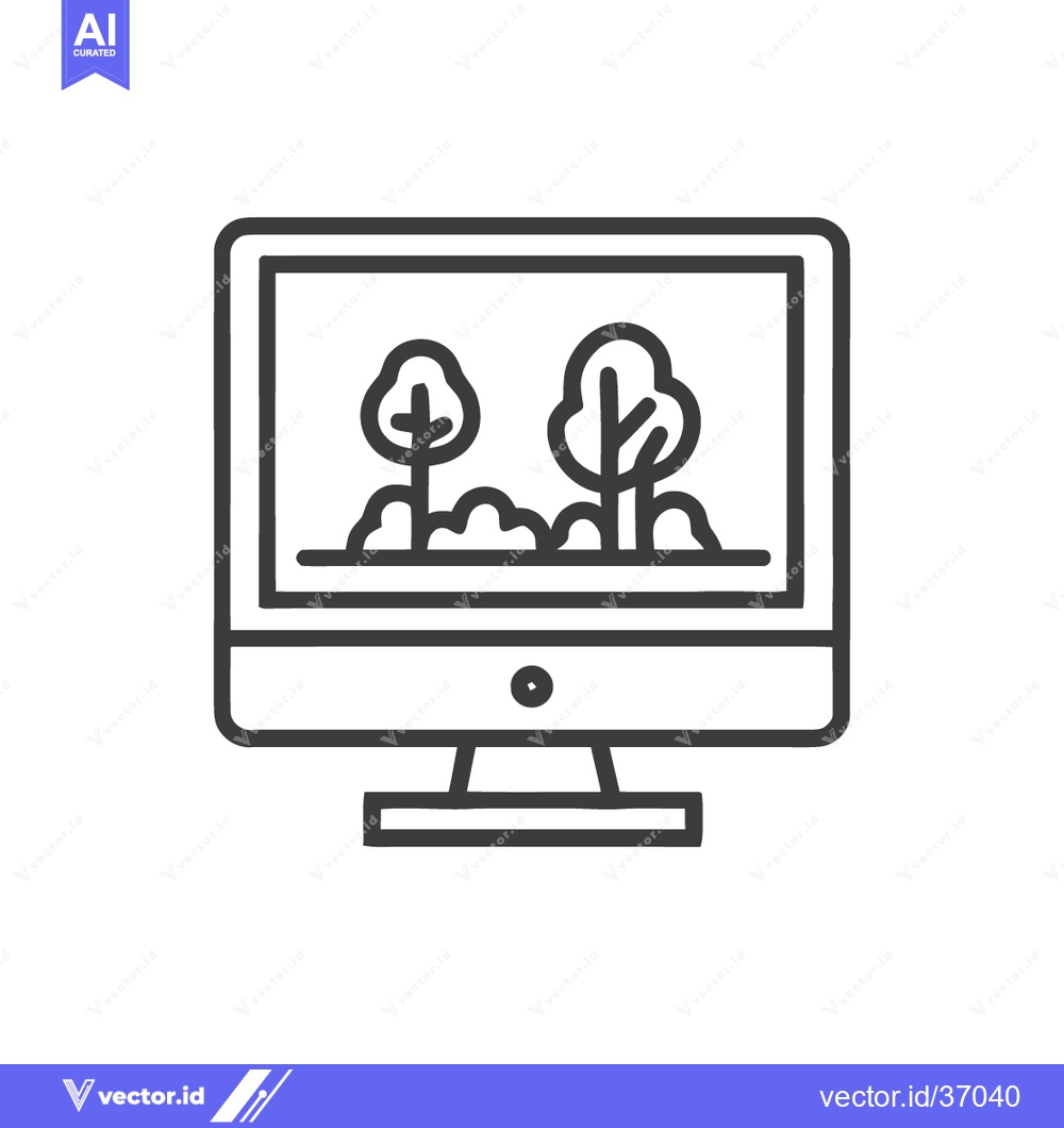 Premium Vector dari Minimalist Computer Icon Displaying Trees, Nature, and Technology Inte