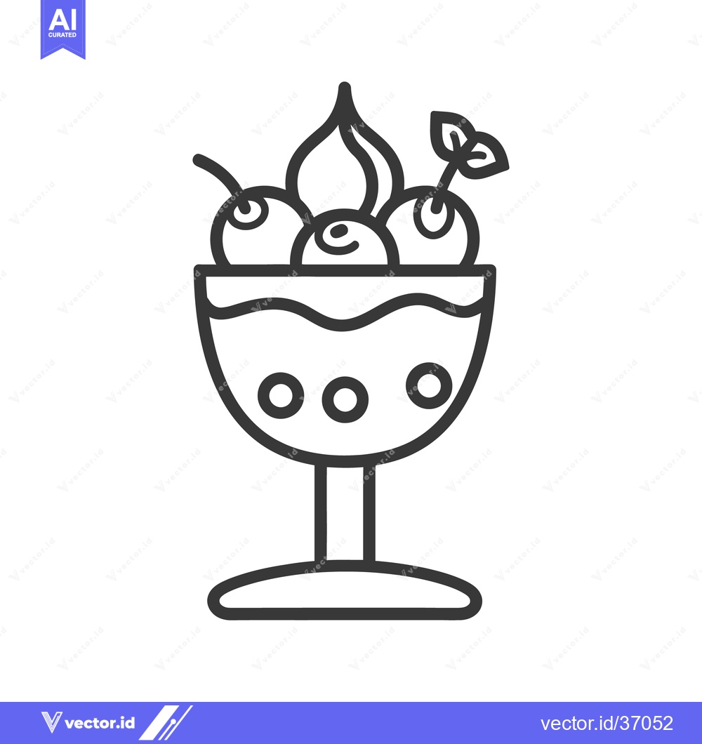 Premium Vector dari A delicate illustration depicts a cherry sundae dessert in a glass