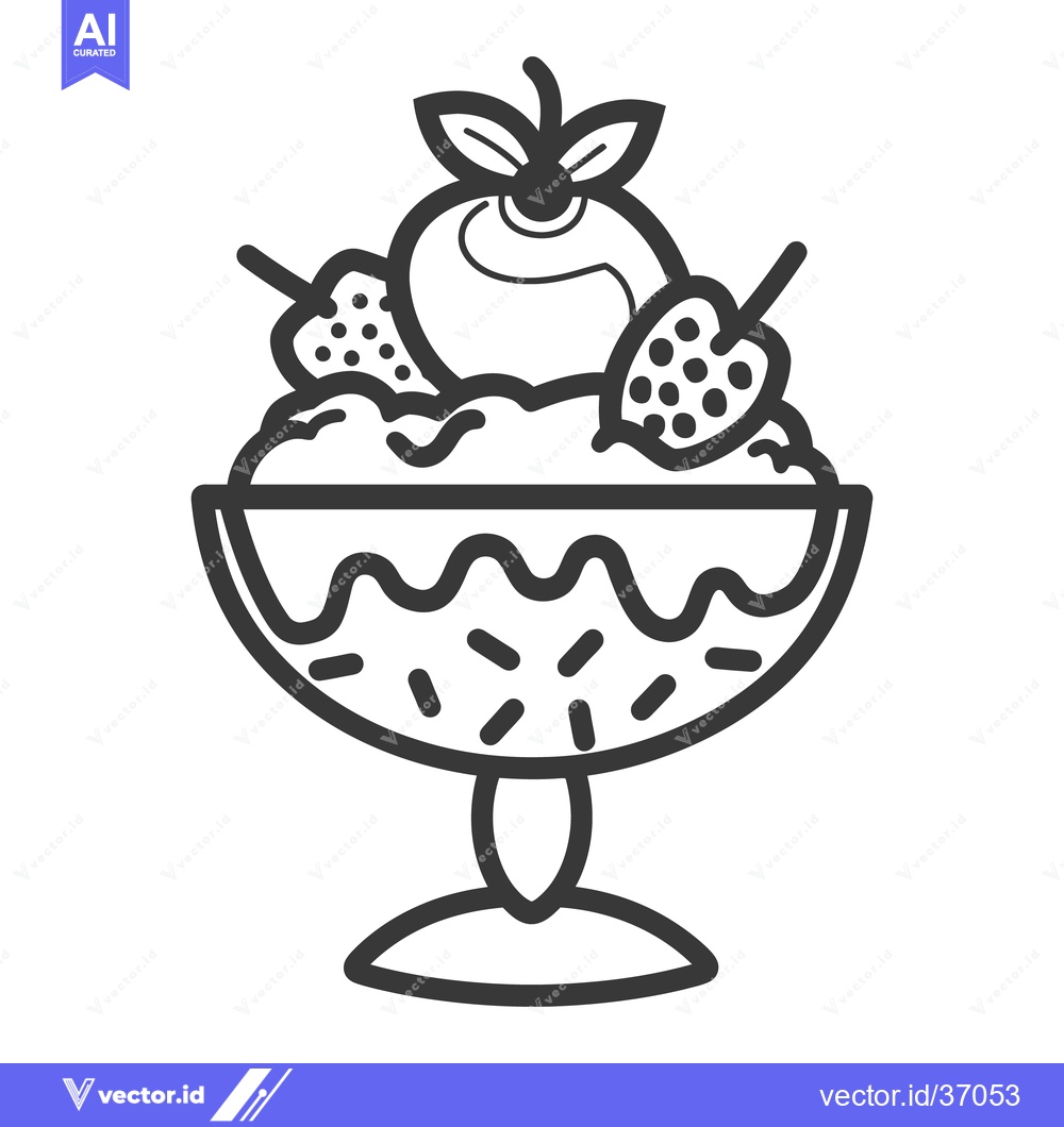 Premium Vector of A black and white illustration of a dessert sundae
