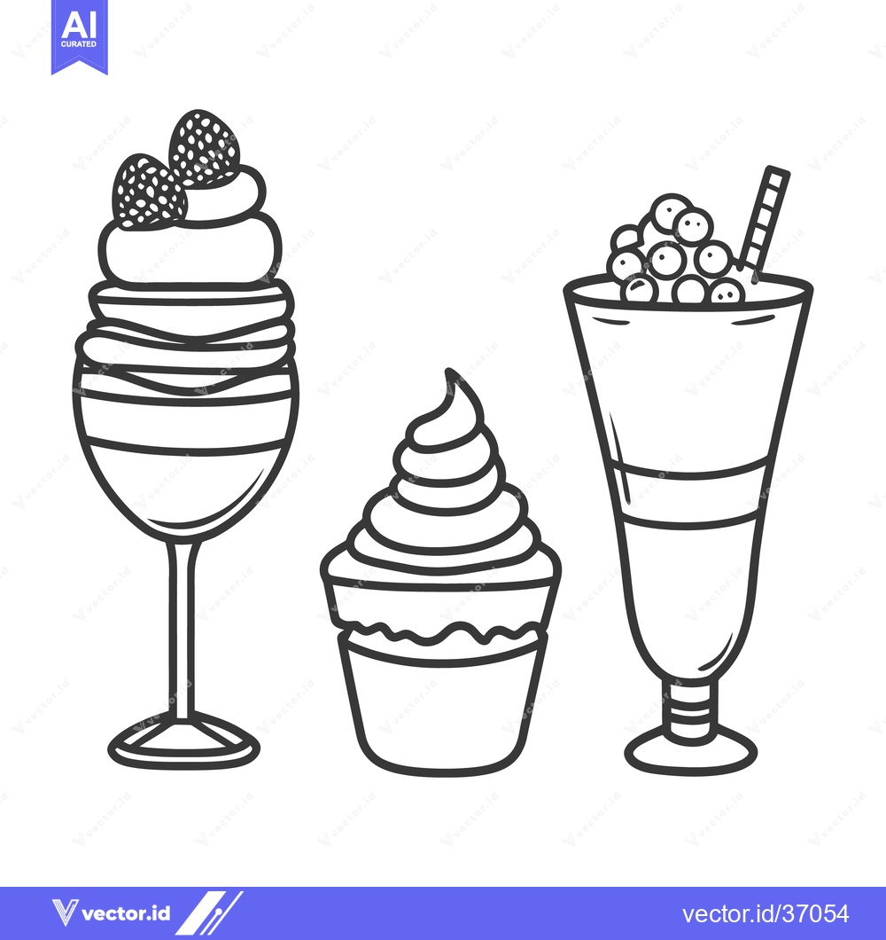 Premium Vector of Three various delectable and delicious dessert treats in black and whi