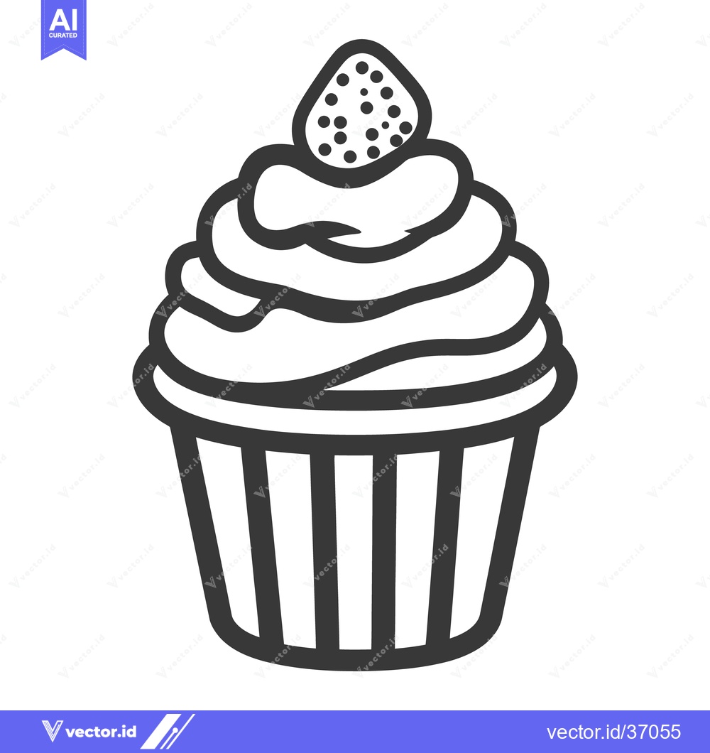 Premium Vector dari A delicious cupcake topped with cream and a strawberry decoration