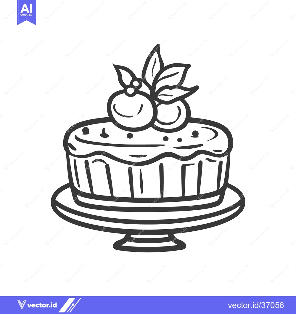 Premium Vector dari A decorated cake on a plate with berries and leaves illustration