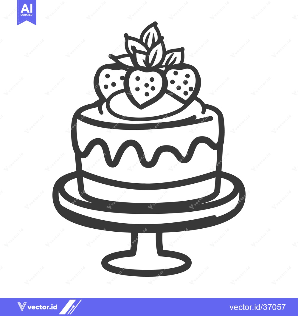Premium Vector dari A Simple Illustration Depicting a Strawberry Cake on a Pedestal