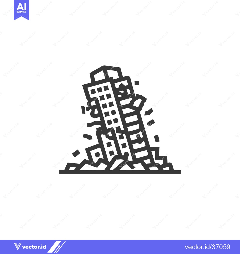 Premium Vector of Collapsed Building Line Icon: Earthquake Aftermath, Disaster Symbol