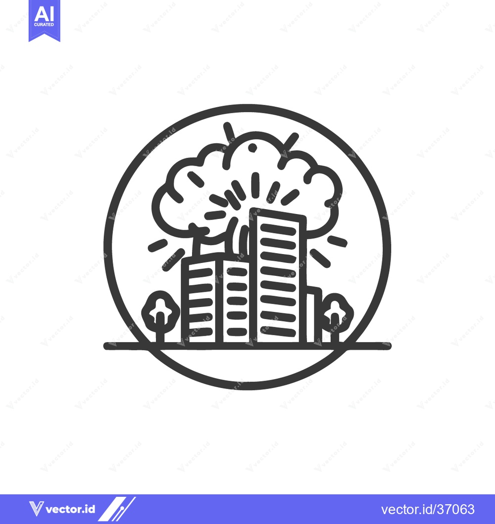 Premium Vector of Urban Pollution Icon: City Skyline with Smog and Trees in Circle