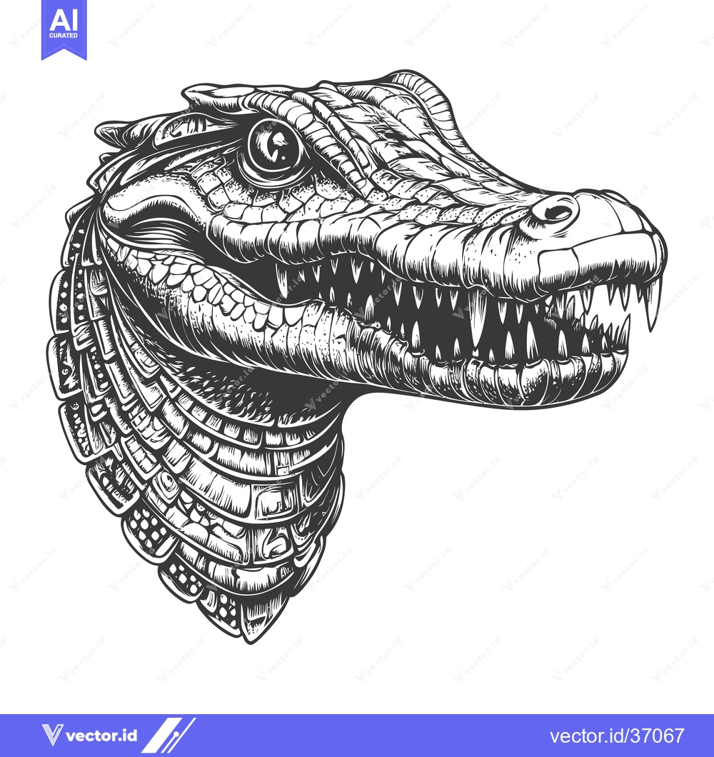 Premium Vector dari Detailed Black and White Drawing of a Crocodile Head
