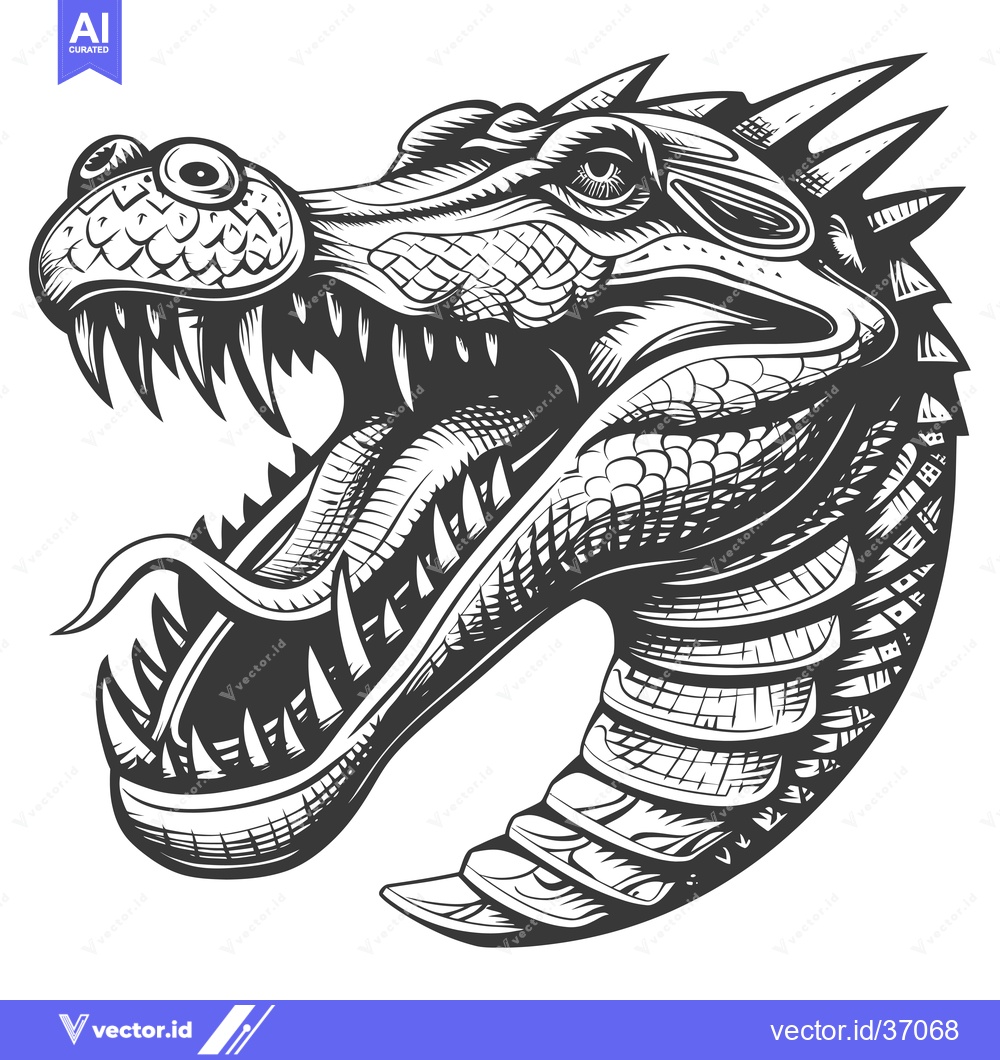 Premium Vector dari Detailed Black and White Drawing of a Dragon's Head