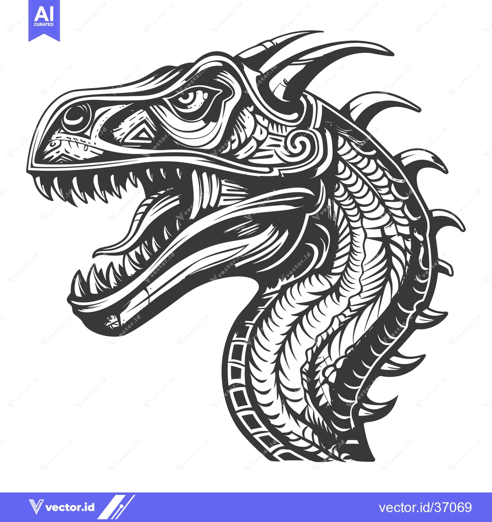 Premium Vector dari Detailed Black and White Drawing of a Dragon's Head