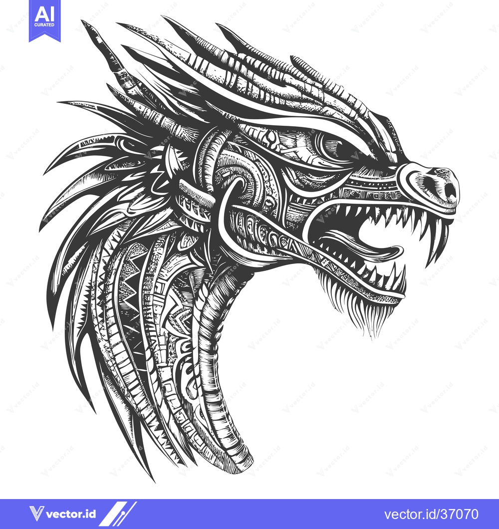 Premium Vector dari Detailed Black and White Drawing of a Dragon's Head