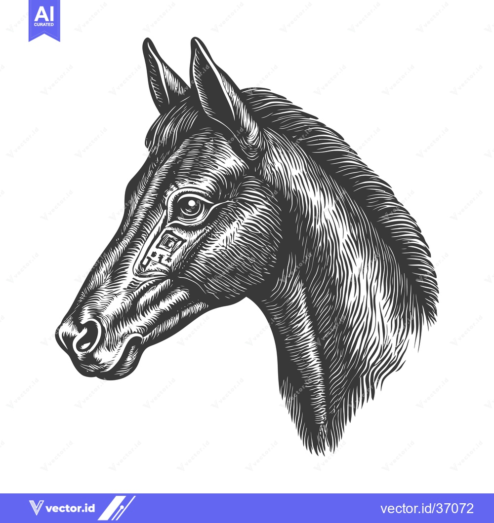 Premium Vector of Detailed Black and White Engraving of a Horse's Head