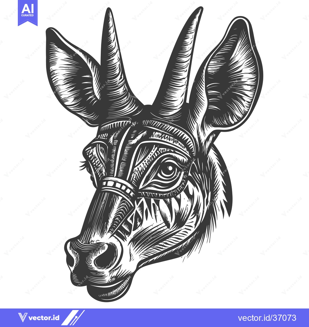 Premium Vector of Detailed Black and White Engraving of an Okapi Head