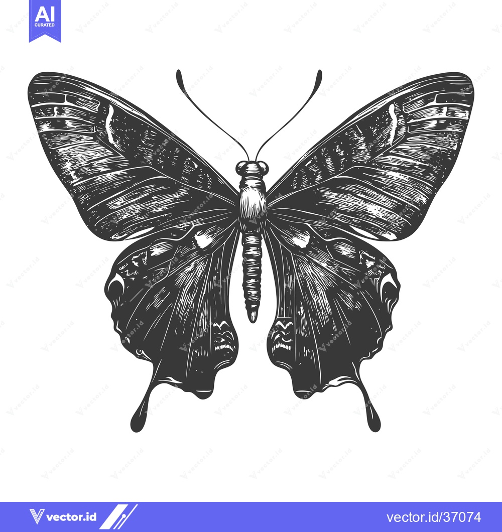 Premium Vector dari Detailed Black and White Hand-Drawn Illustration of a Butterfly