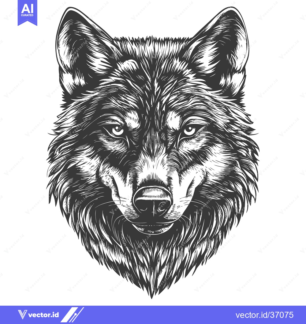 Premium Vector of Detailed Black and White Hand-Drawn Illustration of a Wolf's Head
