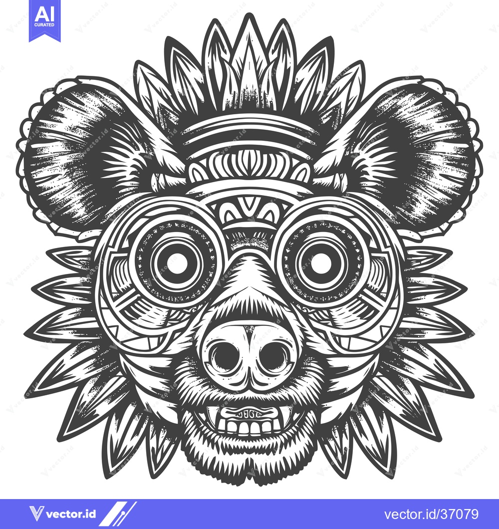 Premium Vector dari Detailed Black and White Illustration of a Bear's Head with Geometric