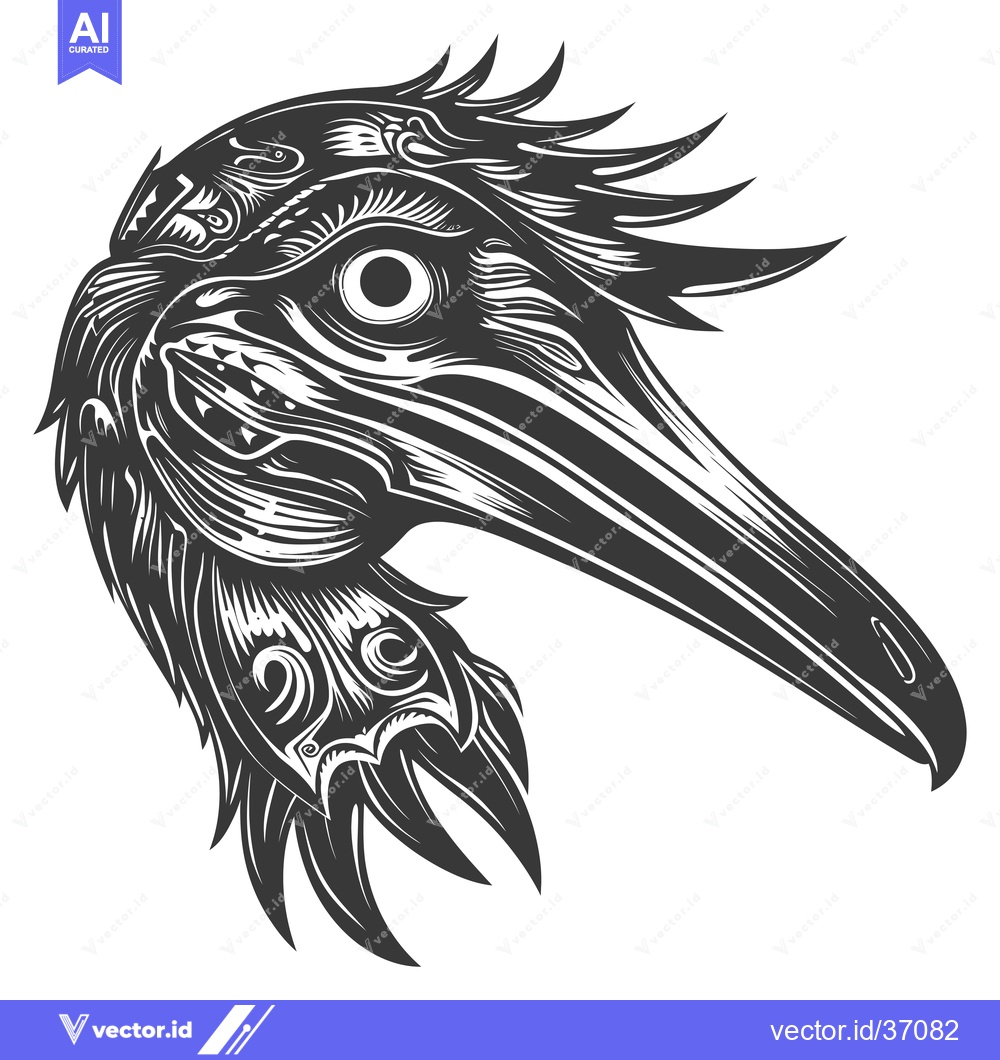 Premium Vector of Detailed Black and White Illustration of a Bird's Head