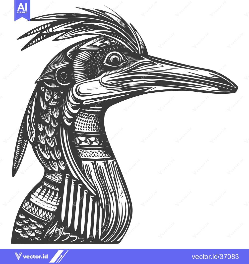 Premium Vector of Detailed Black and White Illustration of a Bird's Head