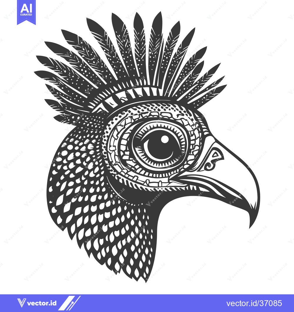 Premium Vector dari Detailed Black and White Illustration of a Bird's Head with Feathers