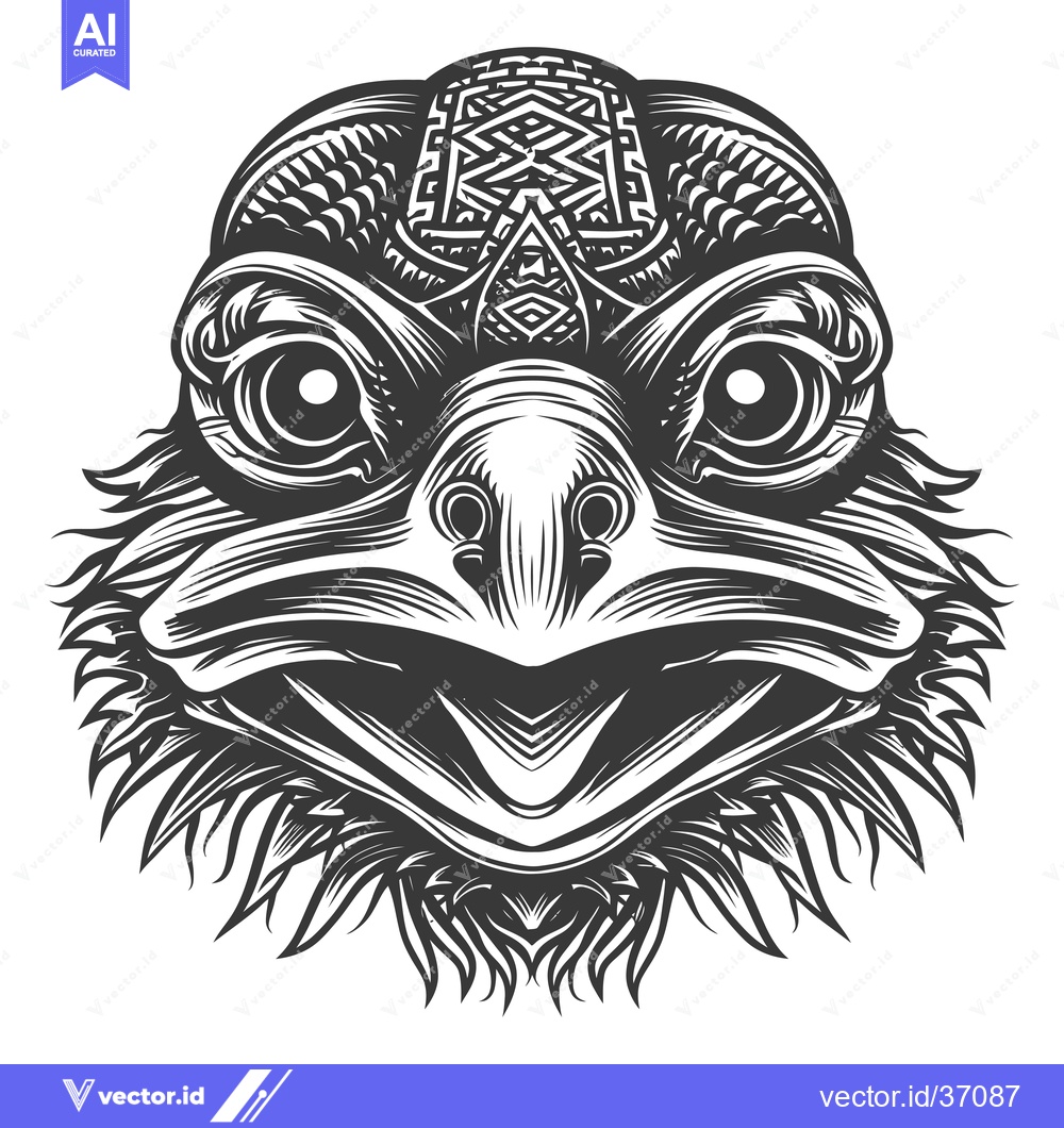 Premium Vector dari Detailed Black and White Illustration of a Bird's Head with Tribal Pat
