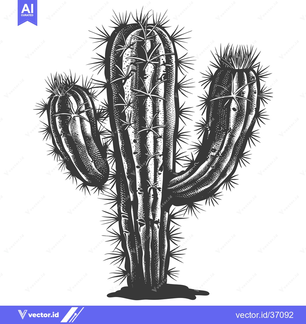 Premium Vector dari Detailed Black and White Illustration of a Cactus with Spines