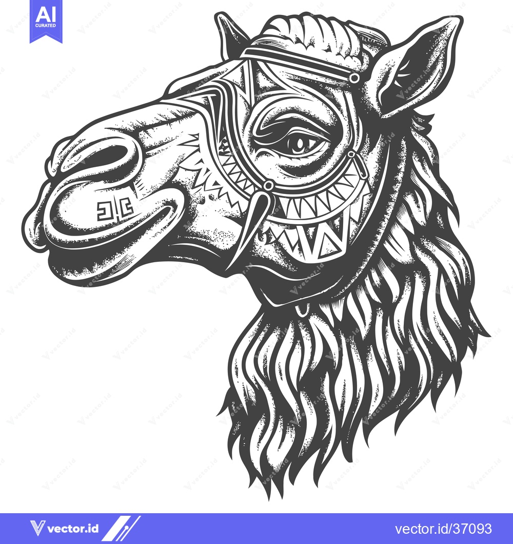 Premium Vector dari Detailed Black and White Illustration of a Camel's Head