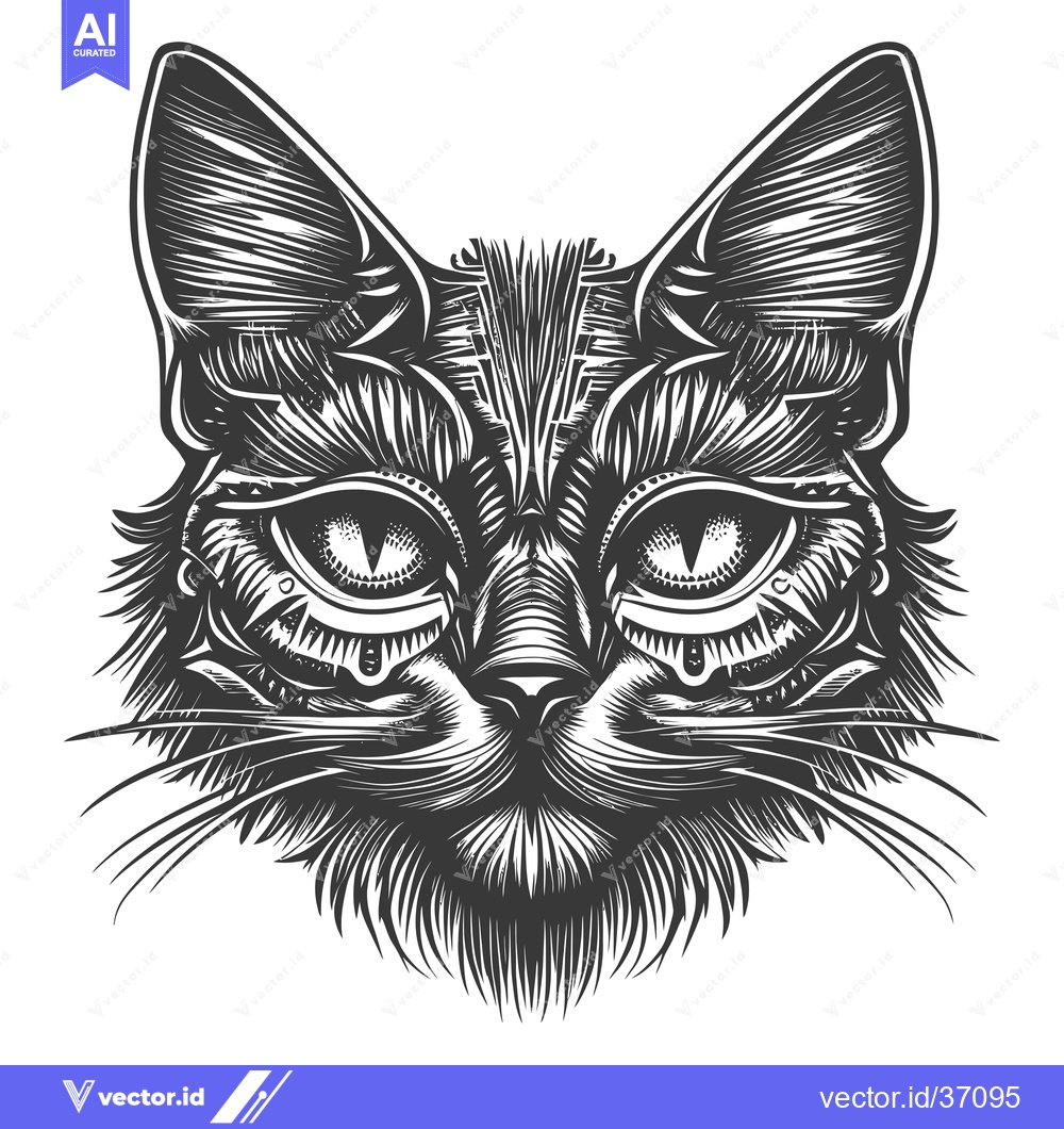 Premium Vector dari Detailed Black and White Illustration of a Cat's Face