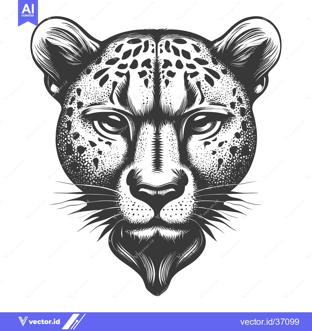 Premium Vector dari Detailed Black and White Illustration of a Cheetah's Head