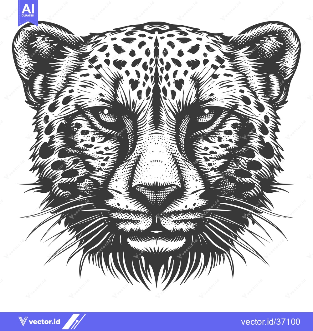 Premium Vector dari Detailed Black and White Illustration of a Cheetah's Head
