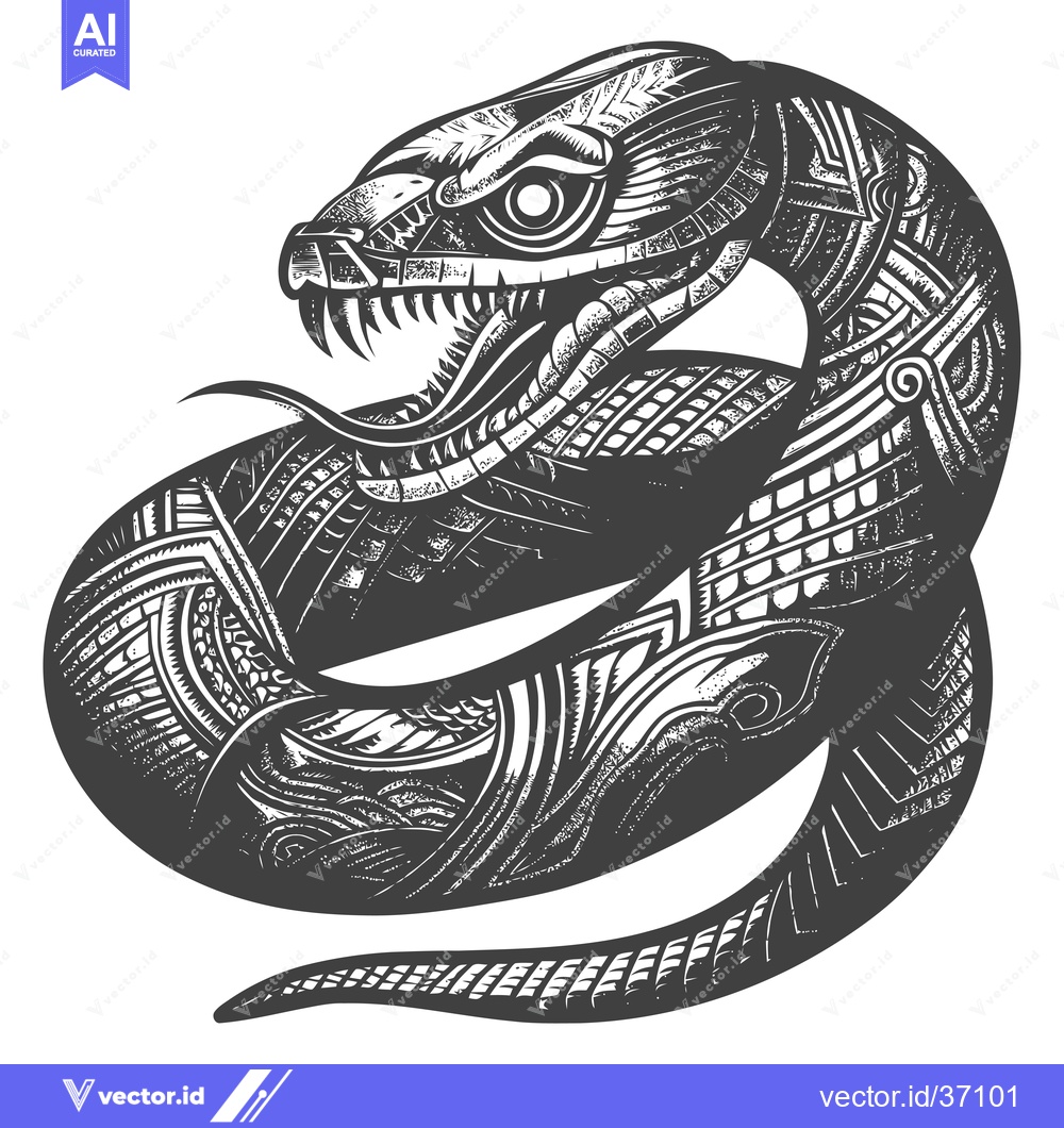 Premium Vector of Detailed Black and White Illustration of a Coiled Snake with Geometric