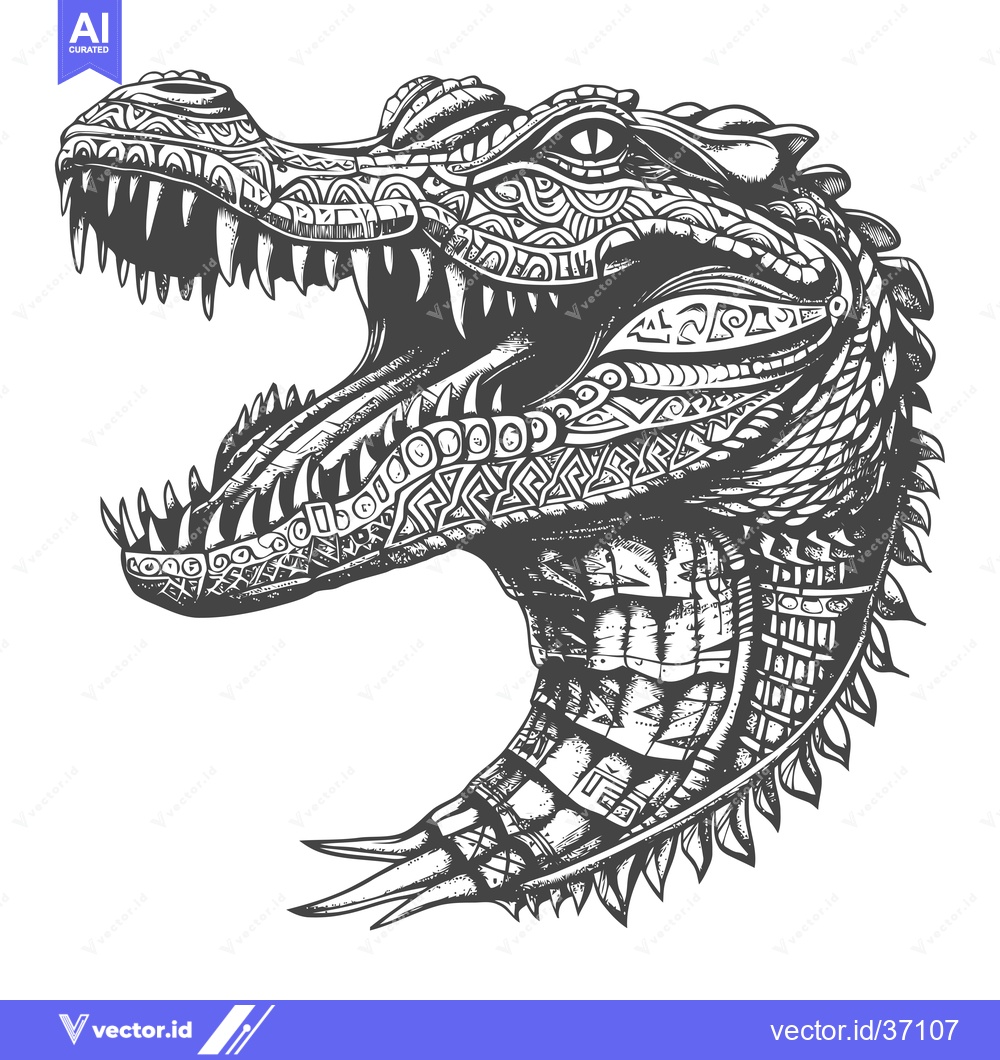 Premium Vector dari Detailed Black and White Illustration of a Crocodile with Open Mouth a