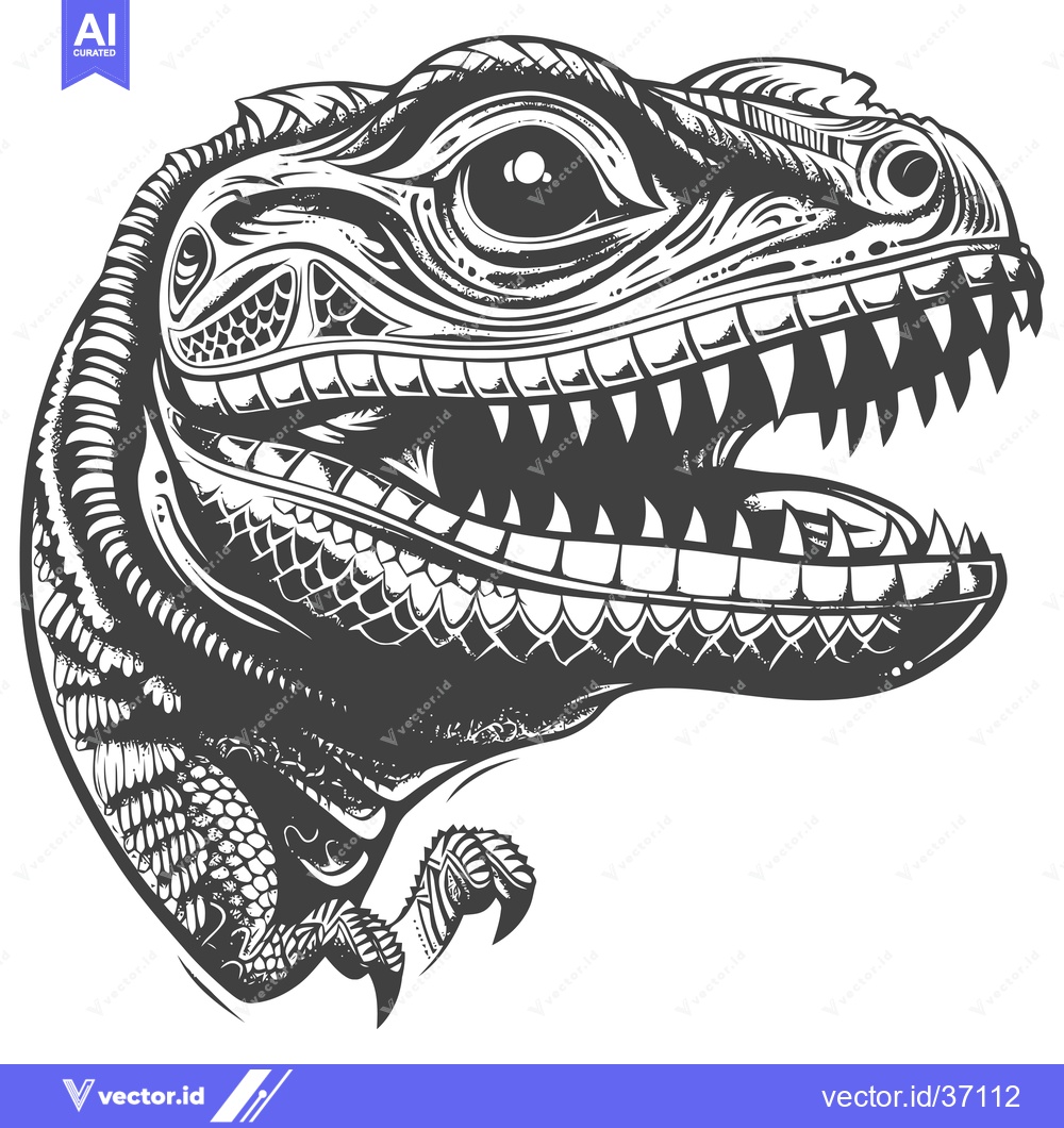 Premium Vector dari Detailed Black and White Illustration of a Dinosaur Head