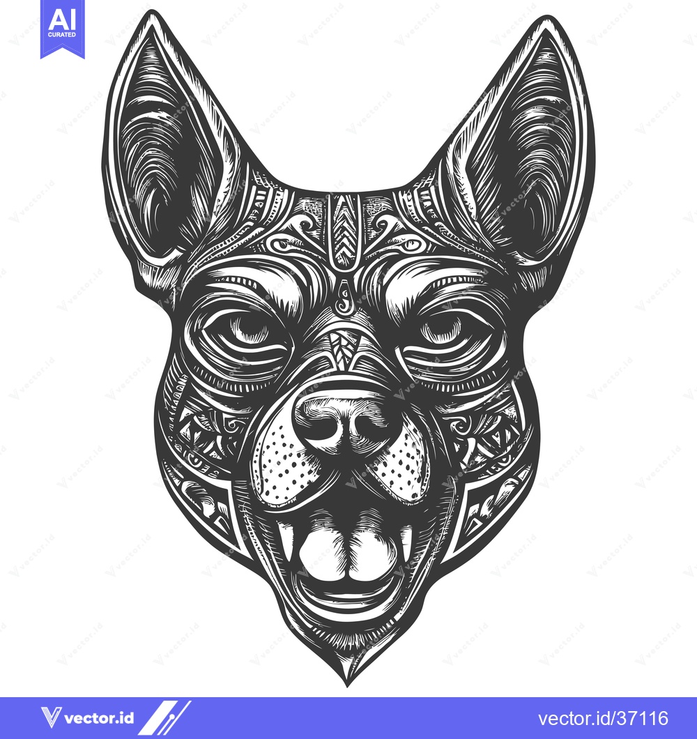 Premium Vector of Detailed Black and White Illustration of a Dog's Head with Intricate P