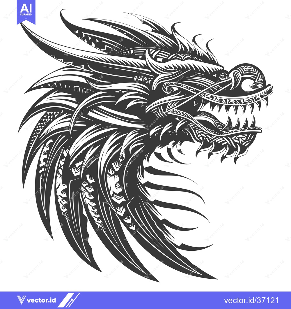 Premium Vector dari Detailed Black and White Illustration of a Dragon's Head