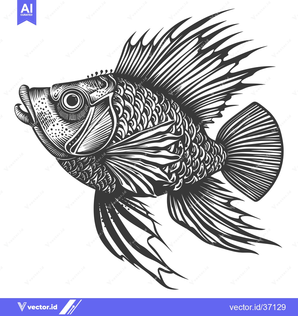 Premium Vector dari Detailed Black and White Illustration of a Fish with Spiky Fins