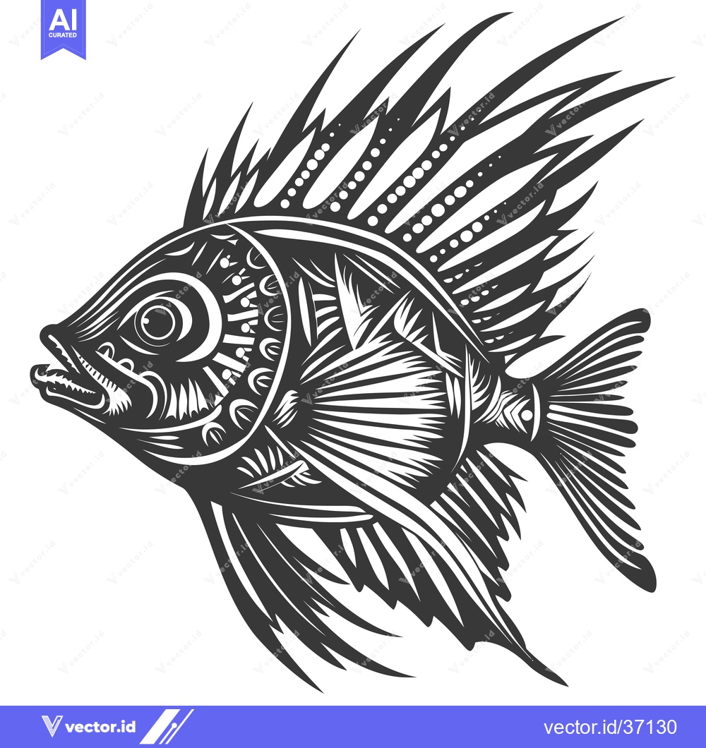 Premium Vector of Detailed Black and White Illustration of a Fish with Spiky Fins