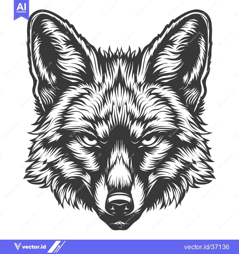 Premium Vector dari Detailed Black and White Illustration of a Fox's Face