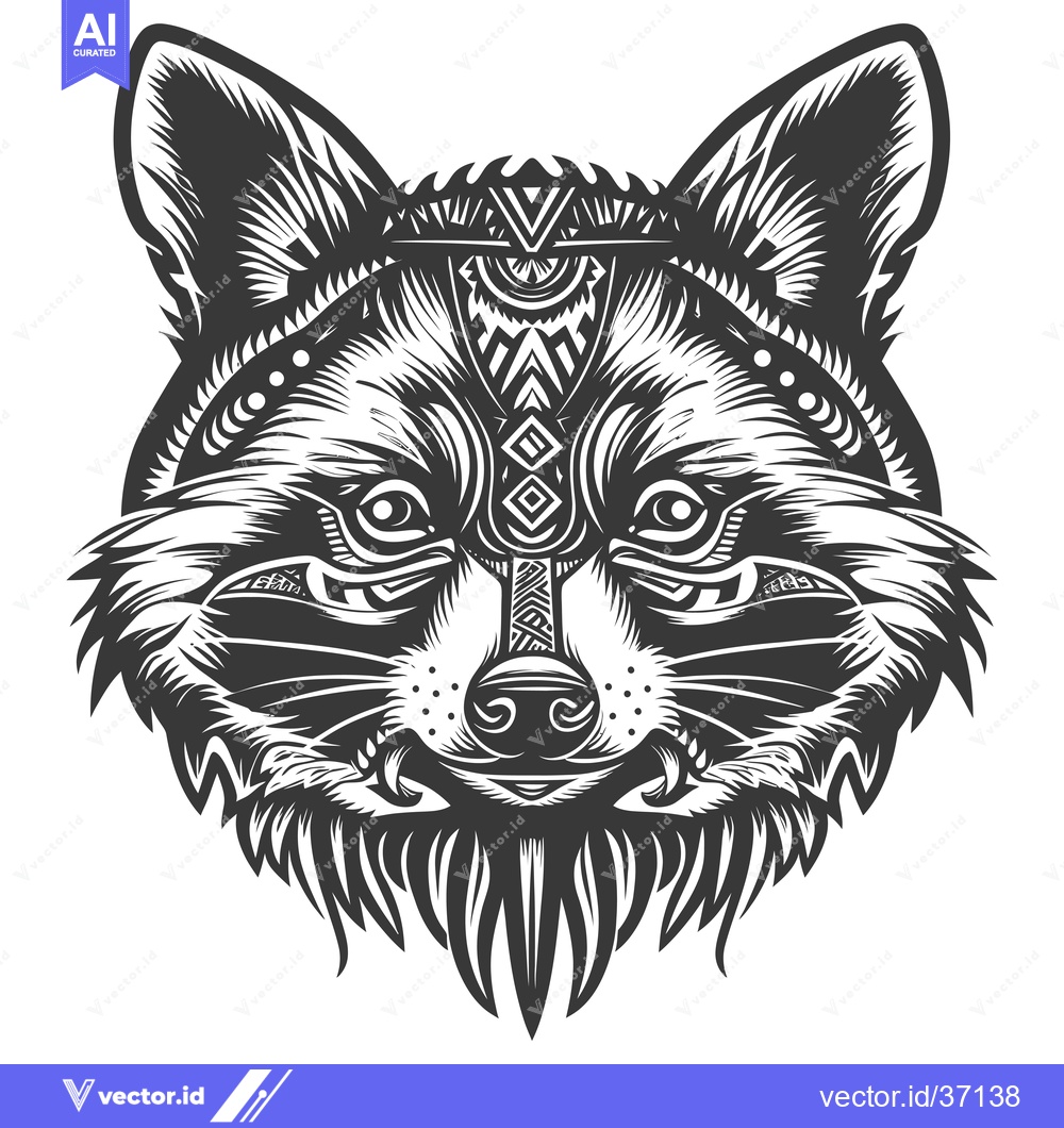 Premium Vector of Detailed Black and White Illustration of a Fox's Head with Geometric P