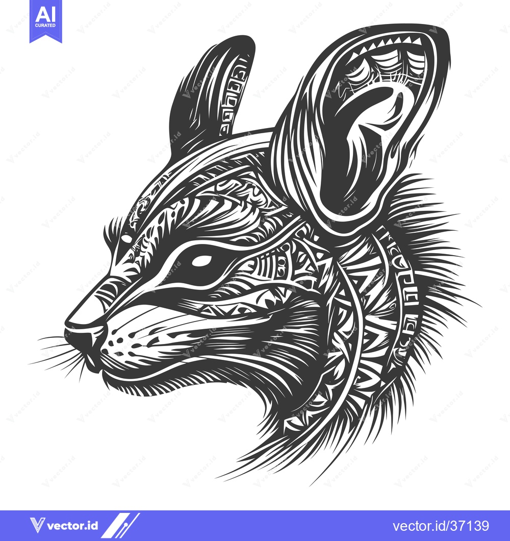 Premium Vector dari Detailed Black and White Illustration of a Fox's Head with Intricate P