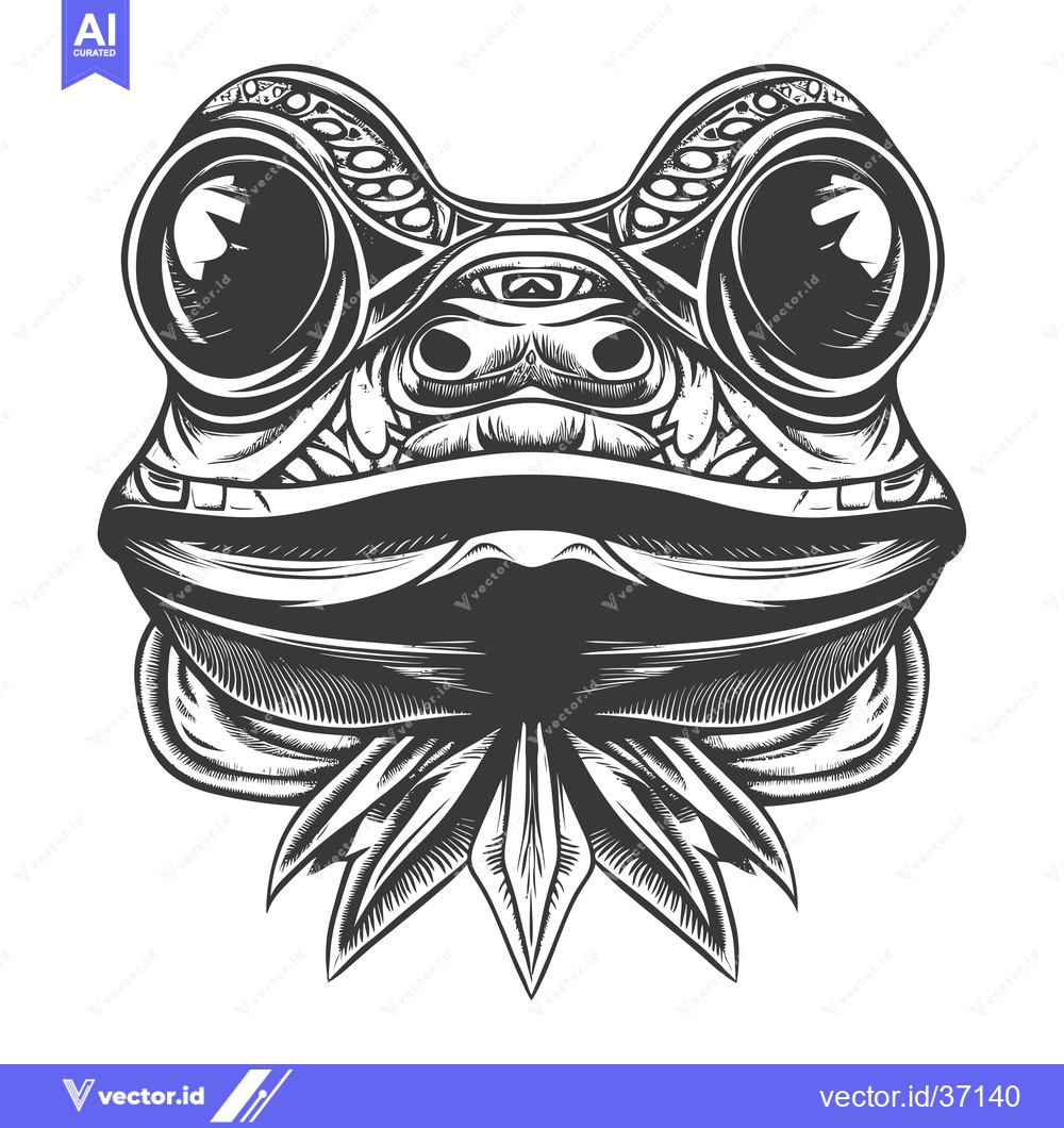 Premium Vector of Detailed Black and White Illustration of a Frog's Head