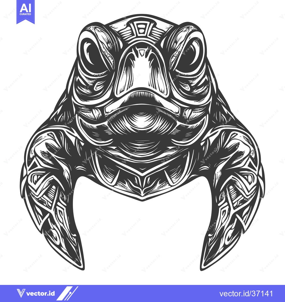 Premium Vector of Detailed Black and White Illustration of a Frog's Head with Elaborate
