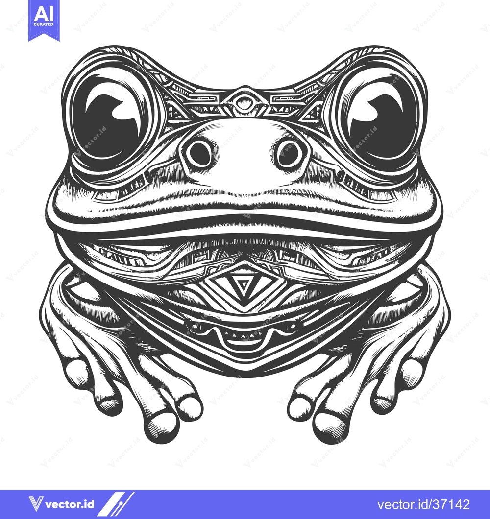 Premium Vector of Detailed Black and White Illustration of a Frog with Geometric Pattern