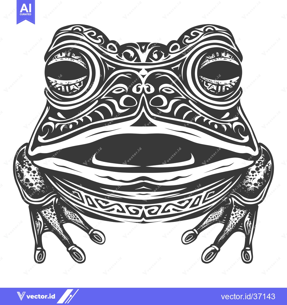 Premium Vector of Detailed Black and White Illustration of a Frog with Intricate Pattern