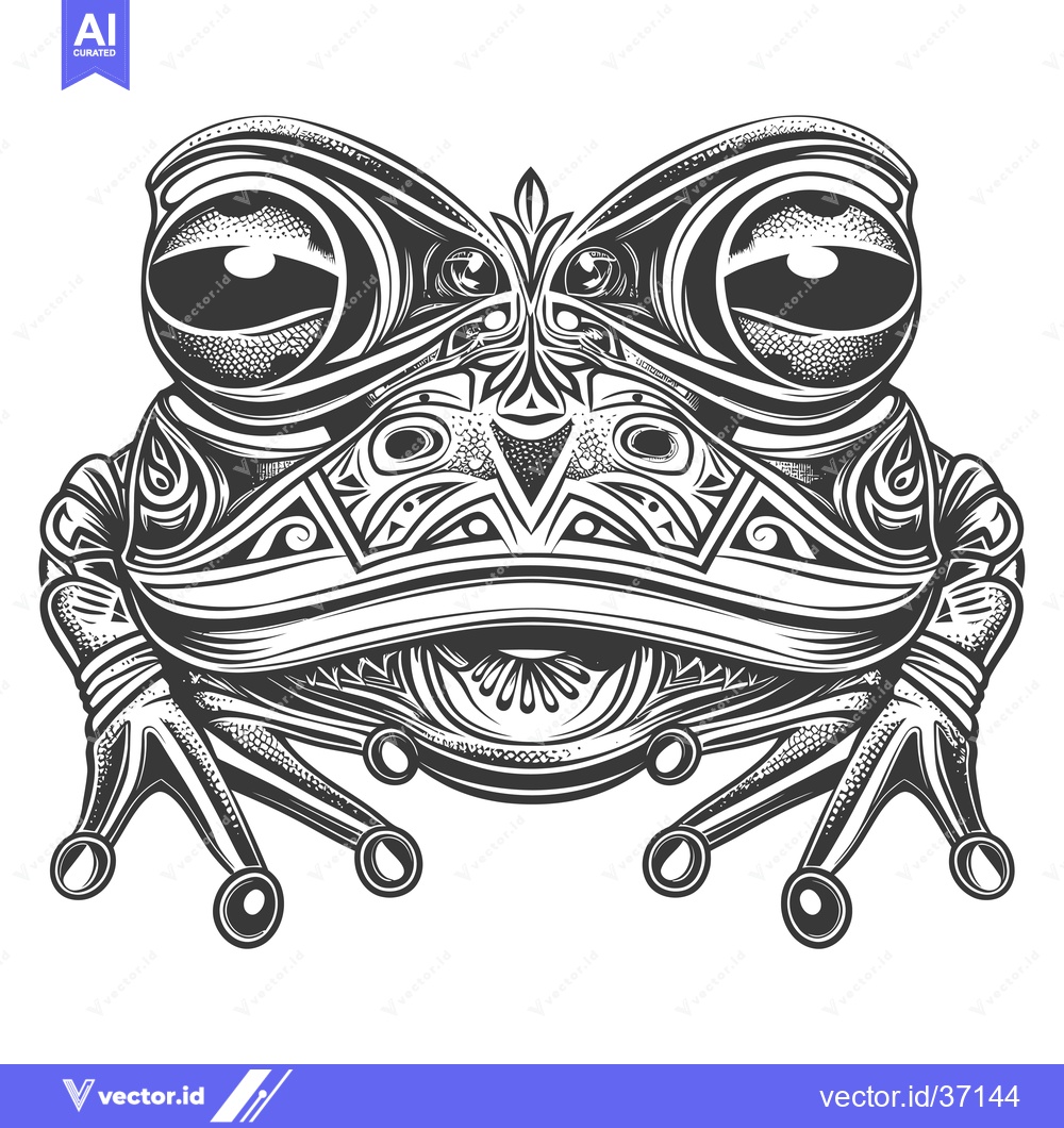 Premium Vector dari Detailed Black and White Illustration of a Frog with Intricate Pattern