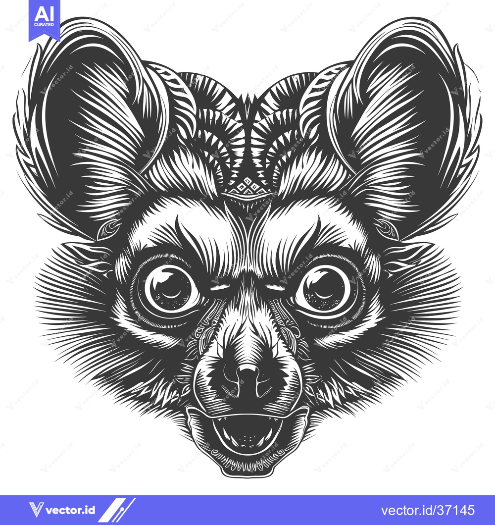 Premium Vector of Detailed Black and White Illustration of a  Furry Animal with Large Ea